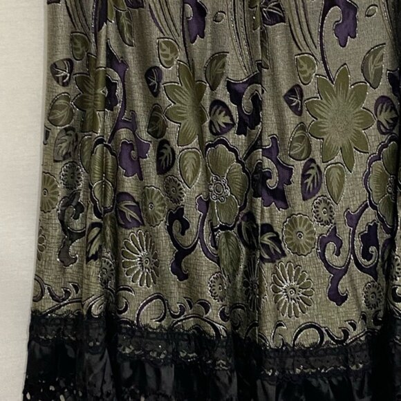 W-76 SOLD To Polly Zashi Gray Purple & Green Lace Trim  Maxi Skirt Size XL - Picture 7 of 14